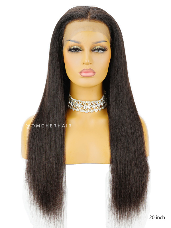 '' Deep Part Kinky Straight Indian Remy Hair Glueless Lace Front Wigs
