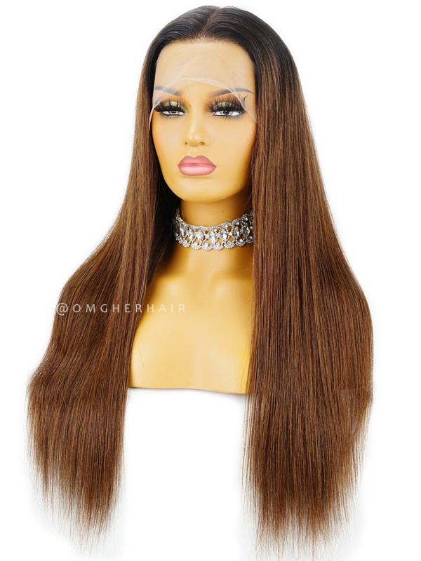 Ombre Silky Straight '' Deep Part Lace Front Wigs Pre-Plucked Hairline  Indian Remy Hair