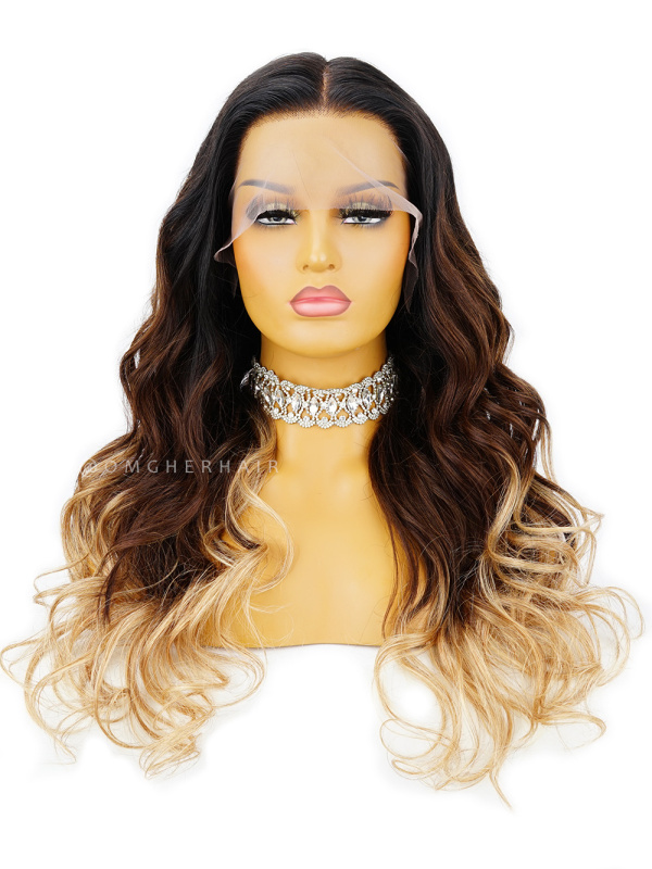 180% Density Tri-Ombre Lace Front Wig Indian Remy Human Hair Pre-Plucked  Hairline