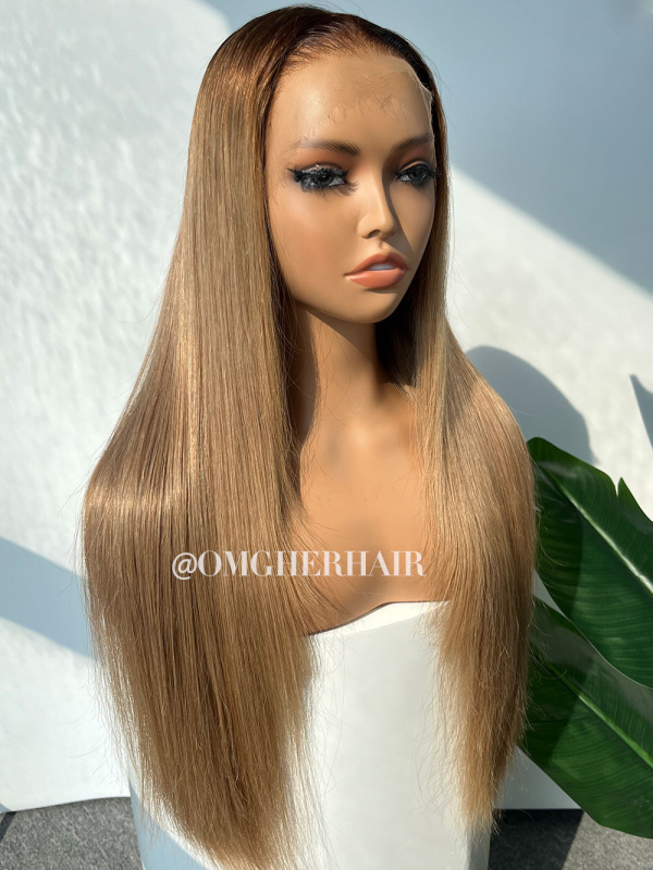 Invisible Drawstring Ash Blonde Ombre Layered Silky Straight